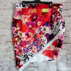 BONGO PLUS 1X Stretchy Pencil Floral Neon Skirt PU